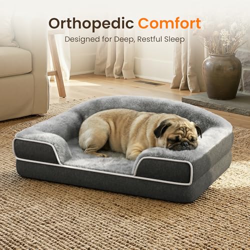 Orthopedic Dog Bed for Small to Medium Dogs (Dark Grey / 30.0"L x 20.0"W x 6.5"Th)