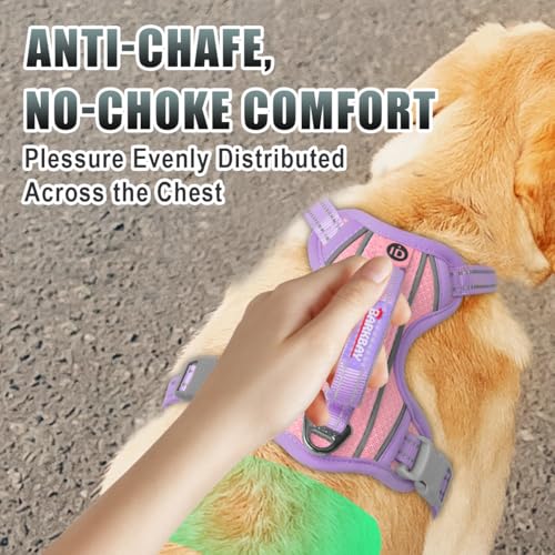 Dog Harness for Large Dogs No Pull Dog Vest ID Tag Pocket (Baby Pink & Violet Purple / Large)