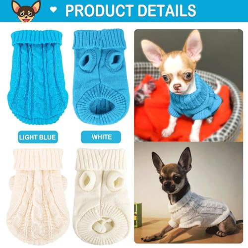 2 Pack Dog Sweaters for Small Dogs (Large / Blue-White)
