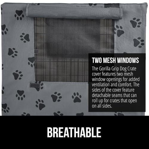 Dog Crate Covers (Gray Black Paw / 48" X 30" X 33")