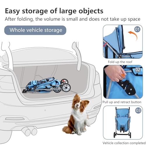 3 Wheel Foldable Pet Stroller (Blue / 3 Wheels)