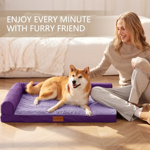 Orthopedic Large Dog Bed Washable Pet Sofa Bed 48''X30''Purple (Purple / 48"L x 30"W x 3.5"Th)