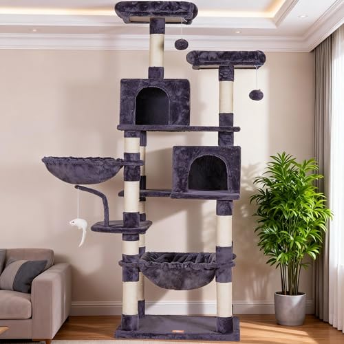 Cat Tree 70 inches Tall Cat Tower for Indoor Large Cats HCT032G (70.08 inch / Smoky Gray)