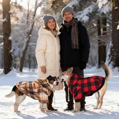 Dog Basic Hoodie Soft Dog Clothes Cold Weather Sweaters for Medium Large Dogs Cozy Fabric Warm Sweatshirt with Leash Hole for Boys (Khaki Plaid / XS (Back: 10.24",Chest: 14.96", 2-5 lbs))