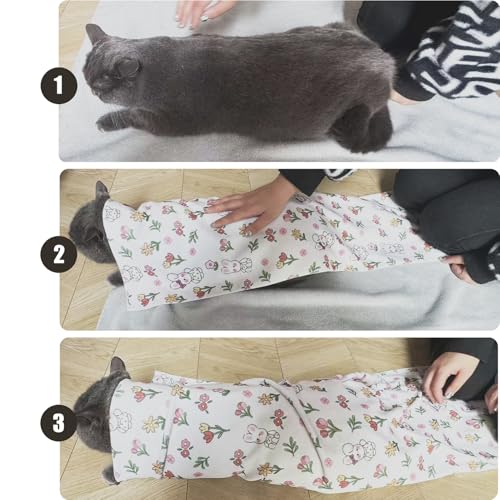 35.5‘’ Cat Grooming Wrap for Cutting Nails (XL-35.5'' / Floral rabbit)