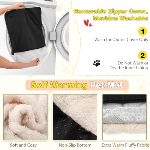 3 Pack Self Warming Cat Bed Mat Self Heating Dog Pad Reflects Body Warm Thermal Pet Pad Washable Non Slip Crate Kennel Bed Mat for Indoor Outdoor (Cream)