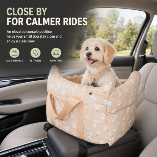 Center Console Dog Car Seat Safe Travel for Small Dogs Under 15 lbs (Apricot)