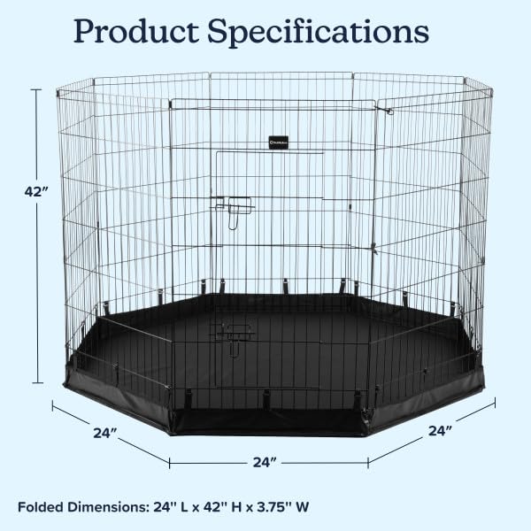 Dog Playpen Foldable Metal Exercise Puppy Play Pen with Eight 24x42in Extra (24" x 42")