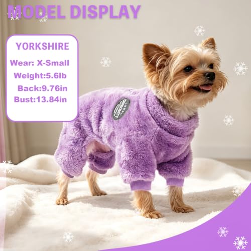 Fleece Dog Pajamas Winter Warm Dog Sweater for Small Dogs Thermal Soft Puppy Pjs Coat Stretchy Jumpsuit Doggie Pet Clothes Outfits Cat Apparel (Purple / Large)