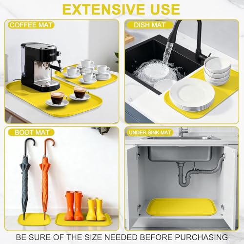 Waterproof Silicone Pet Food Mat with Raised Edge for Dog & Cat (Light Yellow / 19"L x 12"W)