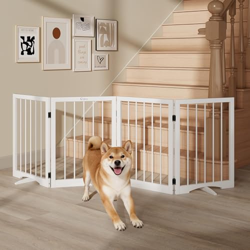 Free Standing Dog Gate Indoor (White / 4-Panel, 24"Tall)