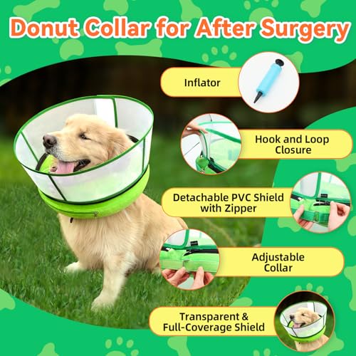 Upgraded Inflatable Dog Cone Collar to Stop Licking (M (Neck: 8-11") / Lime)