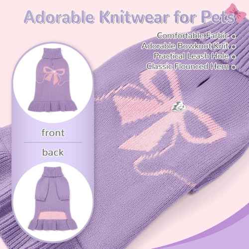 Bowknot Dog Sweater Dress for Small Dogs Girl (X-Large (21-28lbs) / Purple)