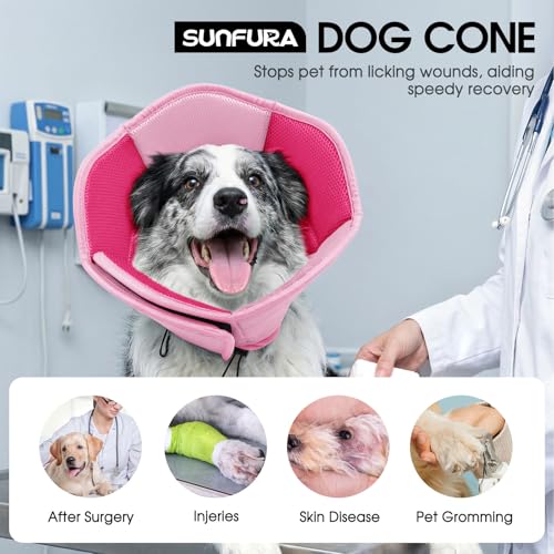 Dog Cones for Medium Dogs Soft Cone for Dogs to Stop Licking (Pink / Medium)