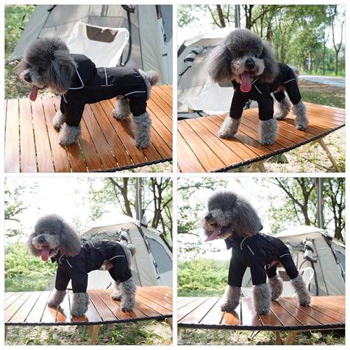 Fleece Lined Dog Raincoat with Removable Hood (Black-Fleeced / XL (Back 18"))