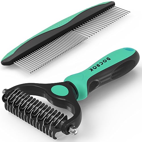 Pet Grooming Brush and Metal Comb Combo for Dogs & Cats (Green)