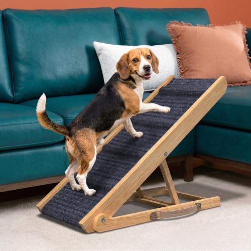 Adjustable Dog Ramp for Bed (Light Brown / 34" Long x 12.6" Walking Space)