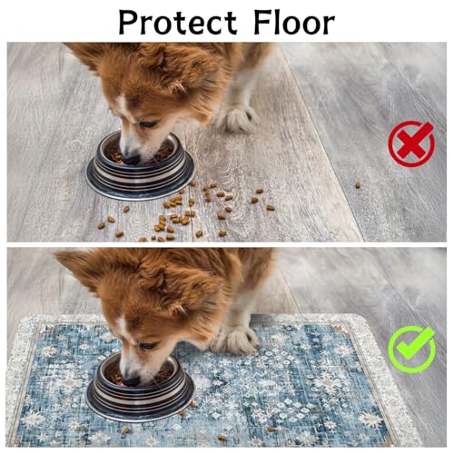 Pet Food Mats for Floor (Blue / 24"l X 16"w)