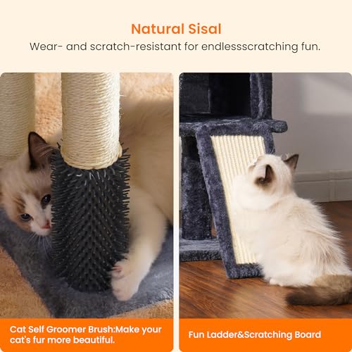 Cat Tree with Cat Self Groomer Brush (42.5 inch / Smoky Gray)