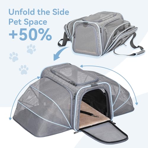 Medium Double Expandable Cat Carrier for Cats and Small Dogs (17.0"L x 11.0"W x 11.0"H / Light Grey)
