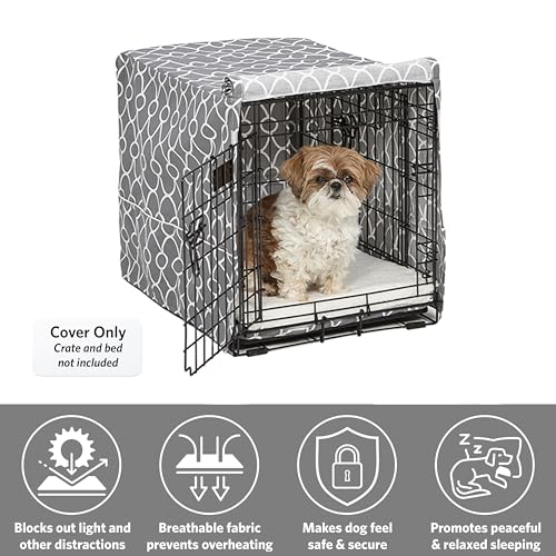 Small Dog Crate Cover Featuring Teflon Fabric Protector (Gray Geometric Pattern / 24.0"L x 18.0"W x 19.0"H)
