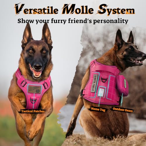 Tactical Dog Harness Medium Sized (M(chest:20.1"-33.9",neck:17.7"-22.3",back:7.5") / Rose Red)