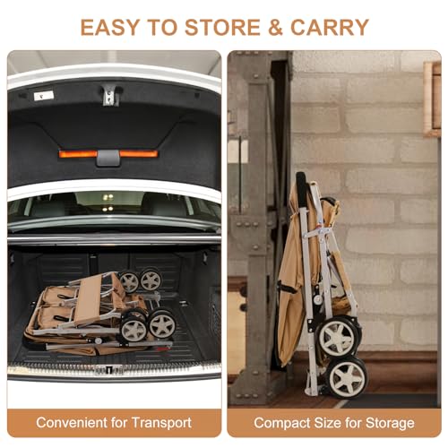 Double Pet Stroller for 2 Small Dogs & Cats (Khaki)