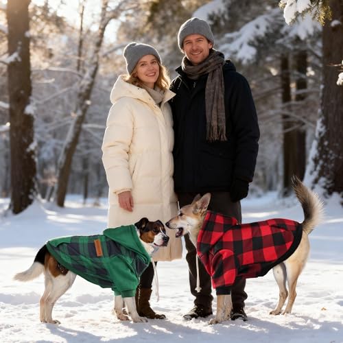 Dog Basic Hoodie Soft Dog Clothes Cold Weather Sweaters for Medium Large Dogs Cozy Fabric Warm Sweatshirt with Leash Hole for Boys (Red Plaid / S(Back: 12.6",Chest:18.11", 5-10 lbs))