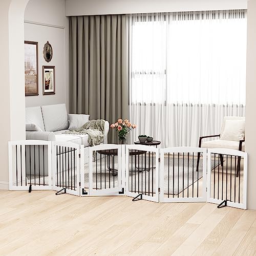 Freestanding Pet Gates with Walk Through Door (6 Panel 24" / White & Black)