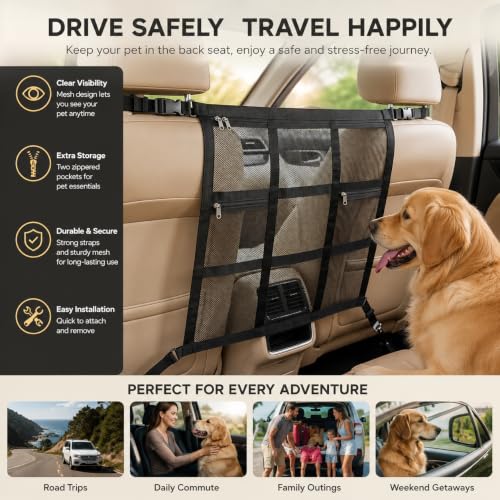 Dog Car Net Barrier with Zipper Pocket (Bottom hook 27.5*23.6in)