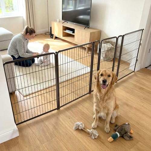 Dog Gate Extra Wide Adjustable for Openings Up to 111" (Black / Up to 111" W【3 Panels + 1 Door】 / 40"H)