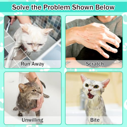 Cat Bathing Bag Kit Adjustable Mesh Cat Washing Bag with Nail Clippers Nail File Brush Comb Tick Remover Tool Pet Grooming Bag for Cats and Small Dogs (Black+Green)