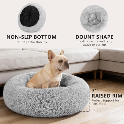 Orthopedic Dog Bed Comfortable Donut Cuddler Round Pet Beds Ultra Soft Washable Dog and Cat Cushion (S(23’’x 23’’) / Grey)