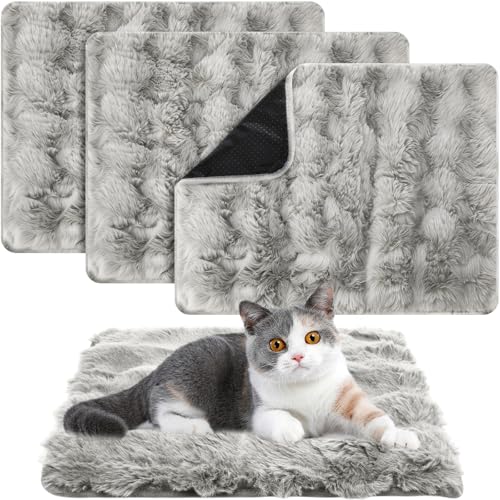 3 Pack Gray Self Warming Cat Bed Indoor 16''x24'' Self Heating Cat Mat Ultra Soft Thermal Kitten Bed Heated Pet Dog Pad Washable Removable for Outdoor Use Non Slip Reflect Body Heat (16''x24'' / Gray)