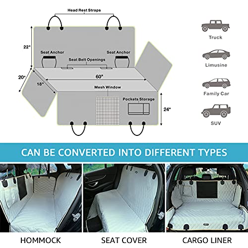 XL Truck Waterproof Dog Seat Cover Back Seat with 2 Seat Belts (Truck / Gray)
