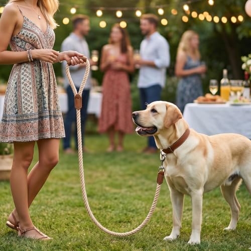 Dog Leash Braided Cotton Rope w (Light Tan / 60 Inch-1/2")