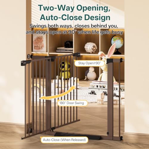 29.6 39.1 in Wide Baby Gate for Stairs and Doorways (Brown / 29.6-39.1"W x 28"H)