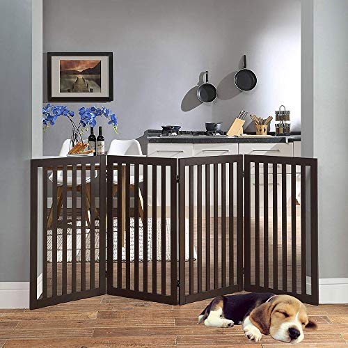 36”H Free Standing Pet Gate for Dog Cat (Espresso / 80"W×36"H)