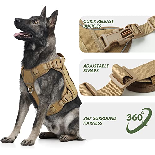 Tactical Dog Harness for Large Dogs (Khaqi / X-Large: 70-120 lbs (Chest:29-39",Neck:21-26"))