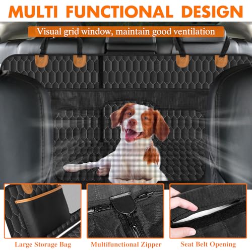 Waterproof Dog Car Seat Cover for Back Seat (Black,Orange / Small,Sanitary Pad Mesh)