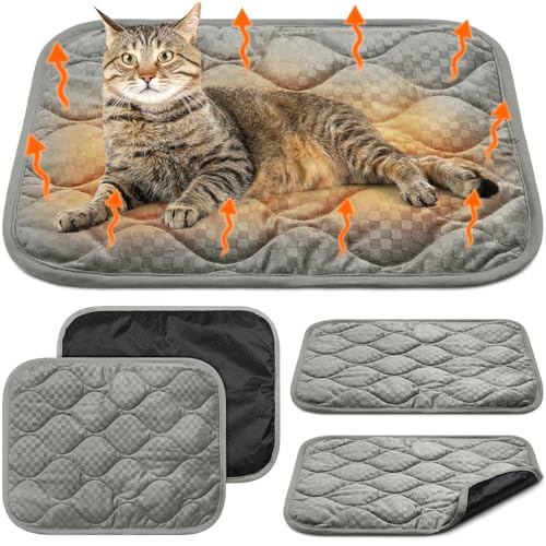 4 Pack Self Warming Cat Mat Self Heating Cat Pad Warm Thermal Pet Bed Washable Dog Crate Pad Body Heat Dog Bed Mat Blanket Non Slip Bottom for Outdoor Indoor Pets (16 x 20 Inch / Light Grey)