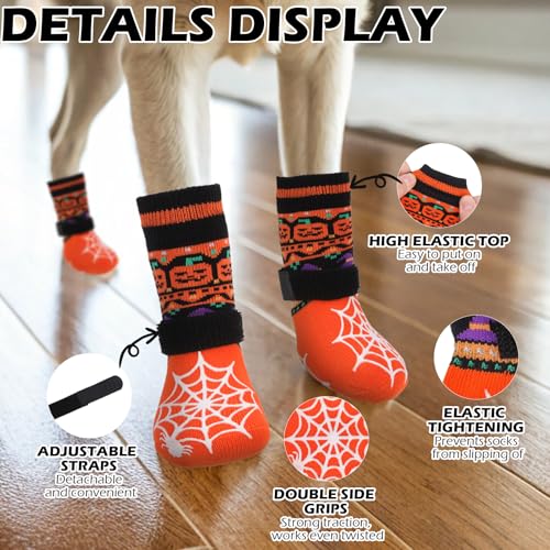 Halloween Anti Slip Dog Socks to Prevent Licking Paws (Medium (4 Count) / Halloween Orange)
