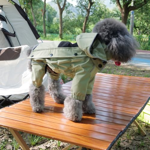 Fleece Lined Dog Raincoat with Removable Hood (Sage Green Fleeced / M (Back 14"))