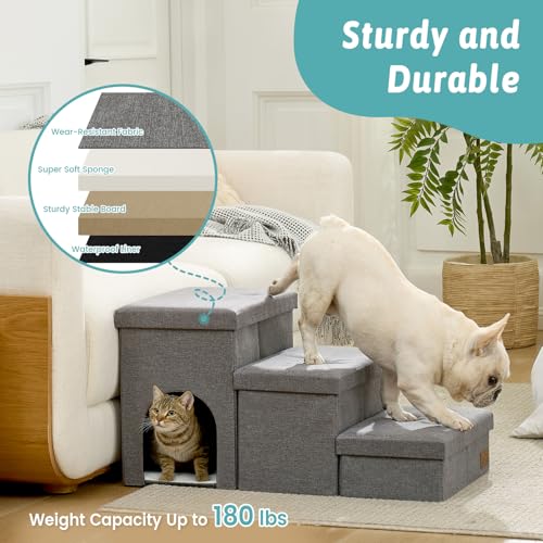 Dog Stairs with Storage (Grey / 43x17x22.6 inch)