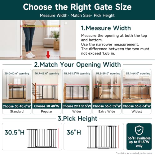 29.7 51.5 in Extra Wide Baby Gate for Stairs (Black / 29.7-51.5"W x 30.5"H)