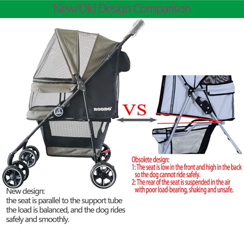 4 Wheel Dog Cat Pet Stroller Best Lightweight Foldable Compact Portable Jogger All Terrain Travel Pet Gear Puppy Doggie Bunny Kitty Stroller for up to 30lbs Medium Small Dogs Cats (sage green)