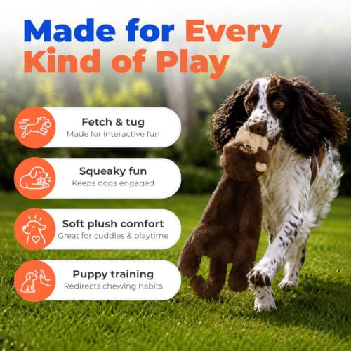 2-in-1 Stuffless Squeaky Dog Toy - Monkey, Medium (Brown Monkey / Medium)