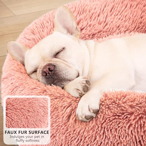 Orthopedic Dog Bed Comfortable Donut Cuddler Round Pet Beds Ultra Soft Washable Dog and Cat Cushion (S(23’’x 23’’) / Pink)