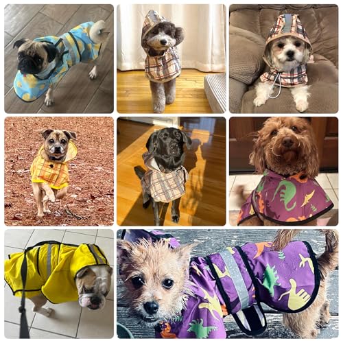 Dog Raincoat Hooded Slicker Poncho with Leash Hole (M:15-20lbs / Strawberry Pink)