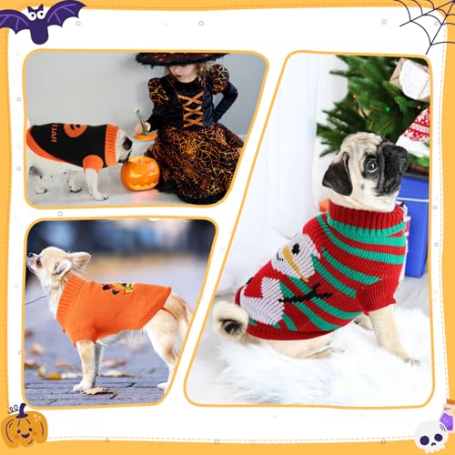 3 Pack Halloween Thanksgiving Christmas Dog Cat Sweaters Sets Dogs Fall Clothes Pumpkin Turkey Snowman Dog Cat Knit Sweaters Pets Costumes for Holiday Dogs Cats Pets (Large)